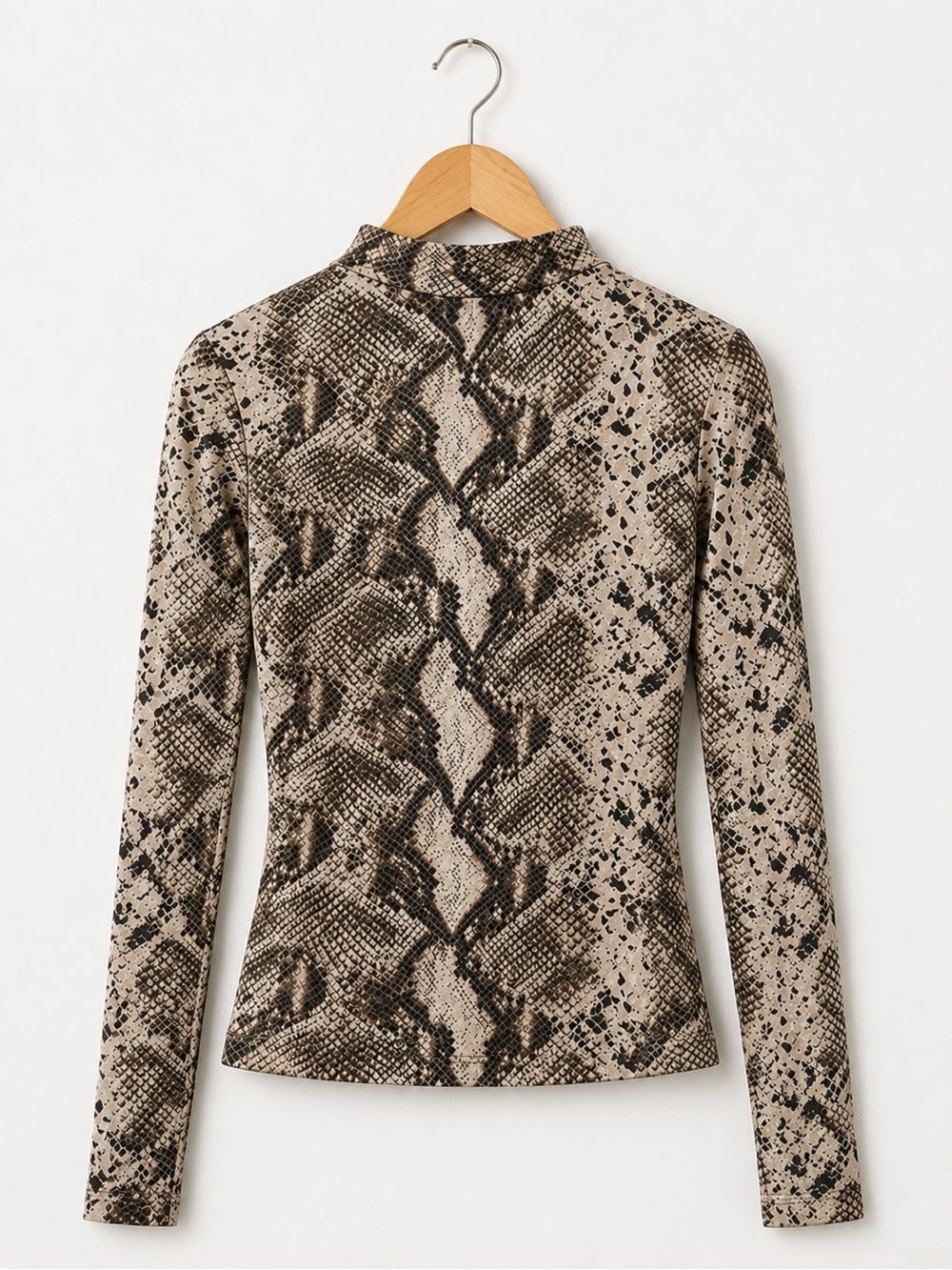 West of Melrose Snake Print Mesh Mock Neck Top - Beige & Brown XS - Picture 4 of 8